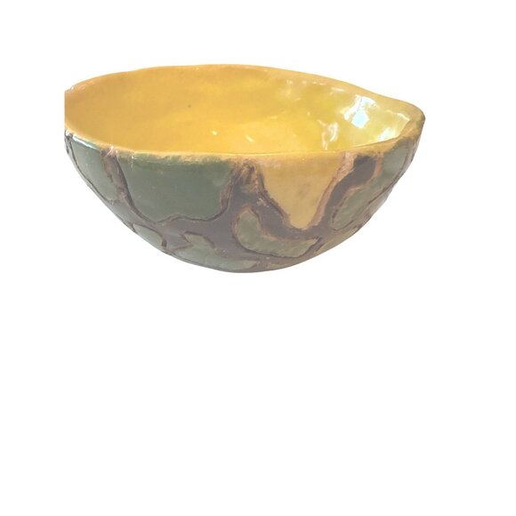 Handcrafted Ceramic Bowl By Calab Warne(r?) With Green & Yellow Glaze - Picture 1 of 5
